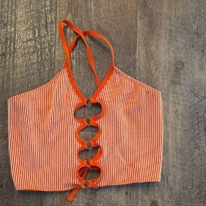 Urban Outfitters Orange and White Cut-Out Crop Tank Top Size M/L